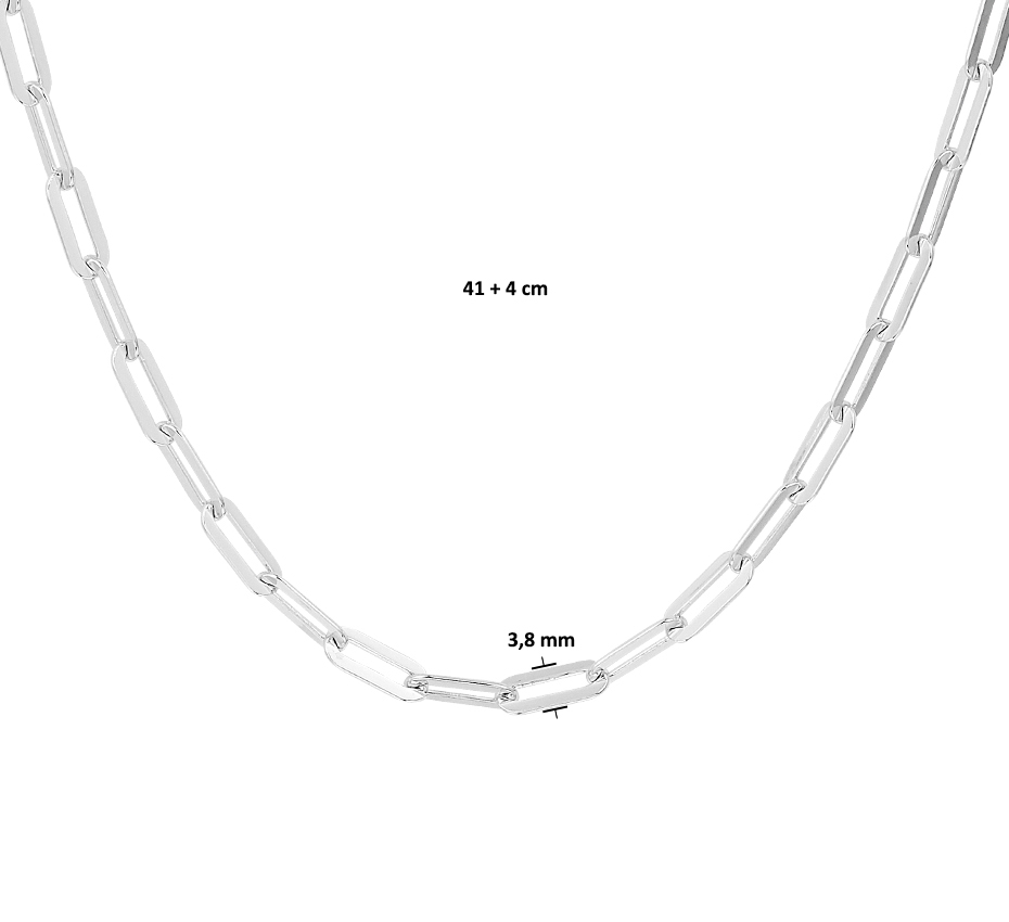 Zilveren  paperclip collier 3.8 mm 41+4 cm