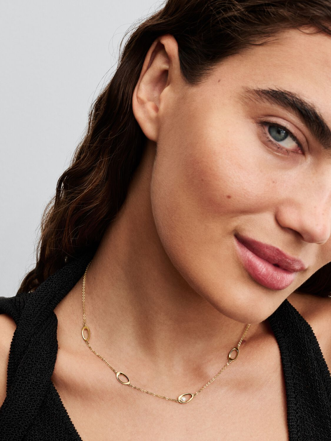 Pandora Essence 363883C01-45 gold plated ketting met parel en ovale schakels - Lengte 45 cm