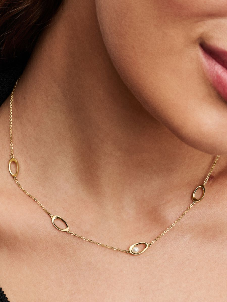 Pandora Essence 363883C01-45 gold plated ketting met parel en ovale schakels - Lengte 45 cm