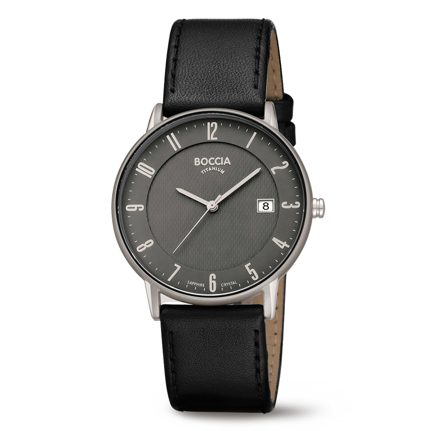 Boccia Titanium 3607-05 Herenhorloge van zwart effen leer met saffierglas - Ø 40 mm