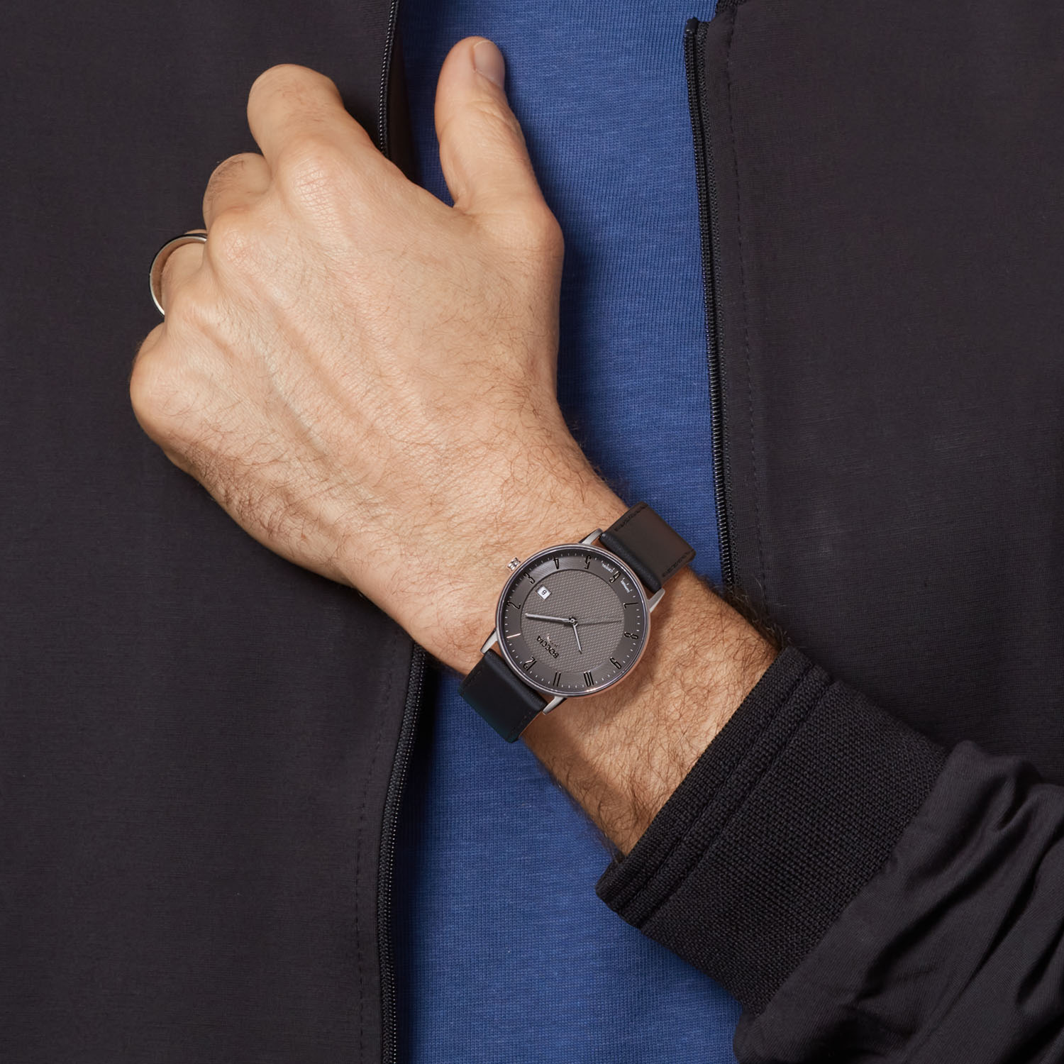 Boccia Titanium 3607-05 Herenhorloge van zwart effen leer met saffierglas - Ø 40 mm
