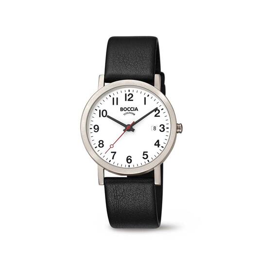 Boccia Titanium 3622-03 Herenhorloge met witte wijzerplaat en leren band - Titanium kast - Ø 38 mm