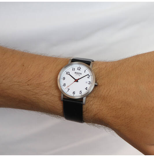 Boccia Titanium 3622-03 Herenhorloge met witte wijzerplaat en leren band - Titanium kast - Ø 38 mm