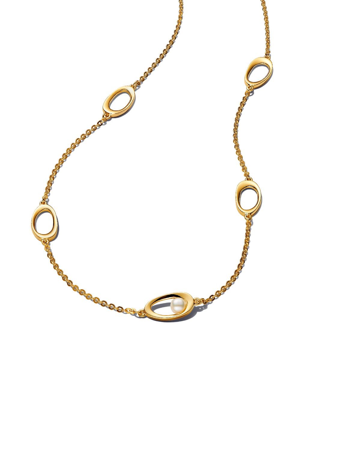 Pandora Essence 363883C01-45 gold plated ketting met parel en ovale schakels - Lengte 45 cm