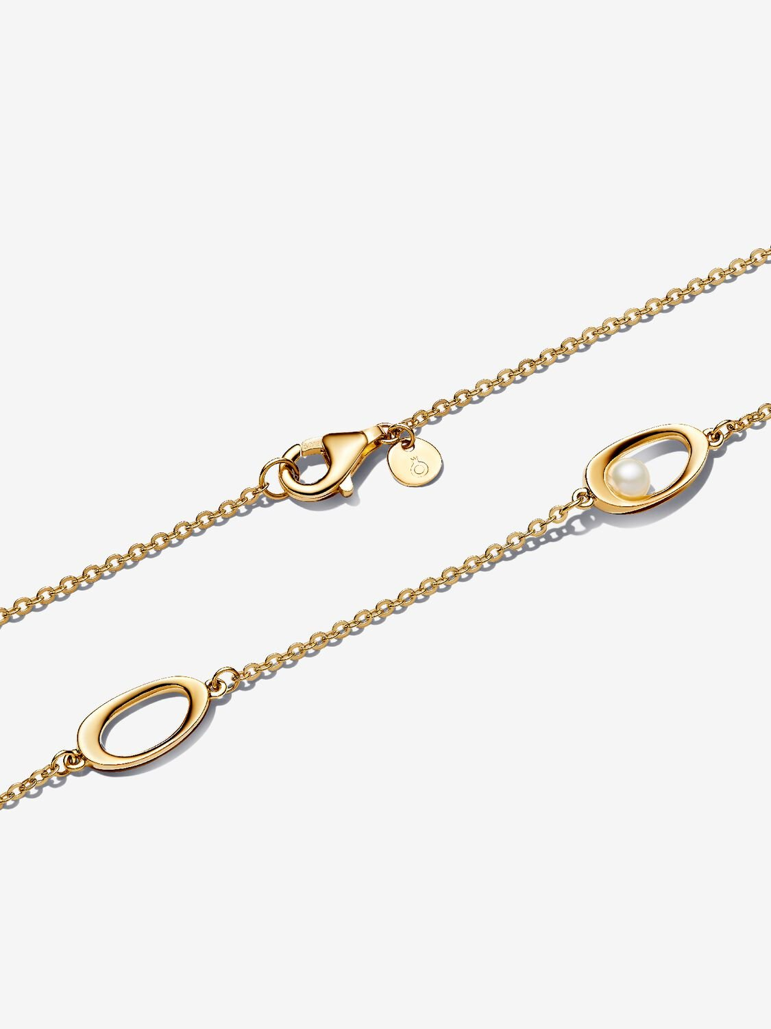 Pandora Essence 363883C01-45 gold plated ketting met parel en ovale schakels - Lengte 45 cm