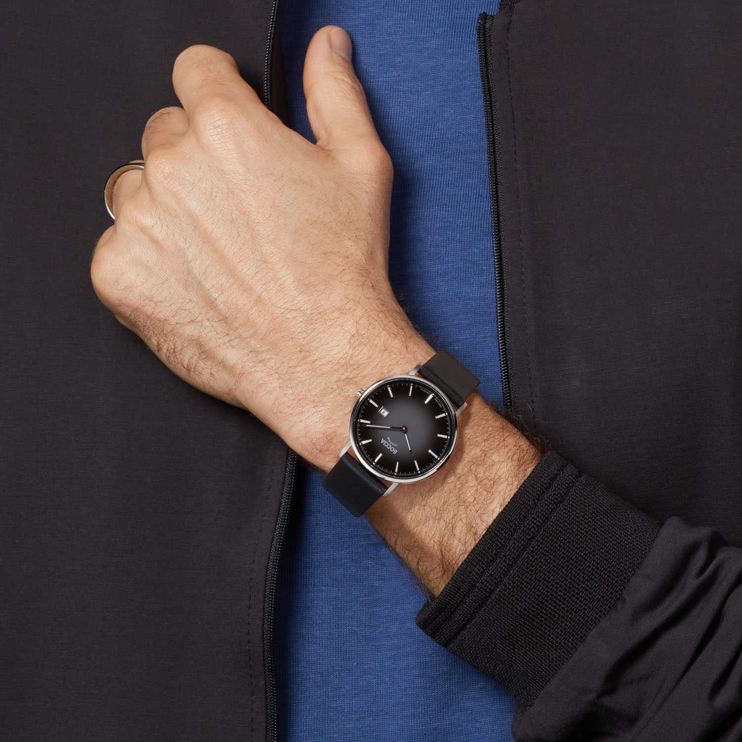Boccia Titanium 3648-04 Zwart herenhorloge van titanium en leer - Ø 39 mm