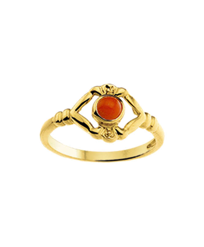 Kinder ring van goud met bloedkoraal