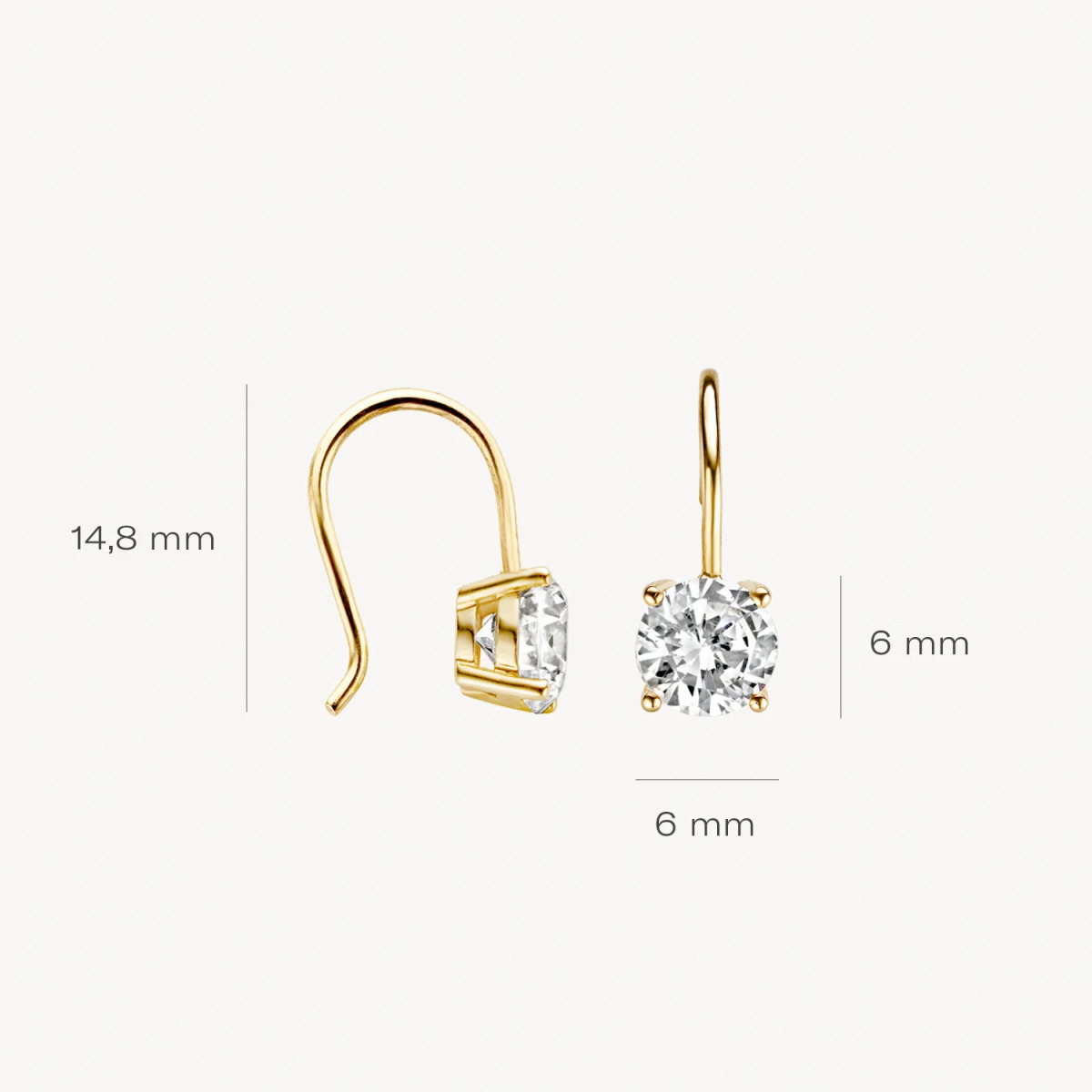 Blush 7055YZI 14-karaat gouden oorhangers met ronde zirkonia - Hoogte 15 mm