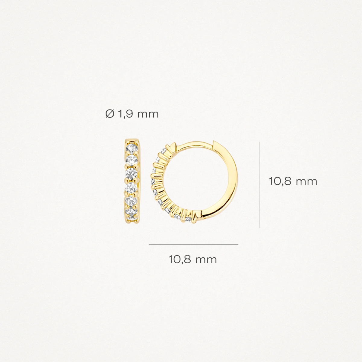 Blush 7134YZI 14-karaat gouden klapoorringen met zirkonia rij 1.9 mm - Diameter 11 mm