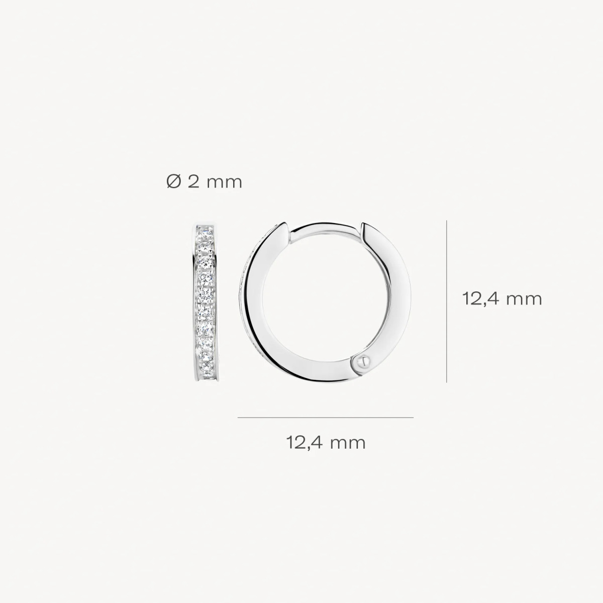 Blush 7163WZI 14-karaat witgouden oorringen met briljant geslepen zirkonia 2 mm breed - Diameter 12.5 mm