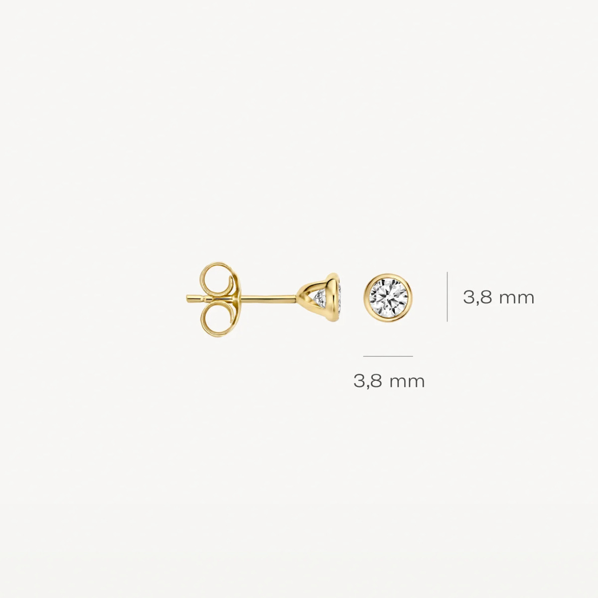Blush 7256YZI ronde 14-karaat gouden oorknopjes met ronde zirkonia - Diameter 3.8 mm