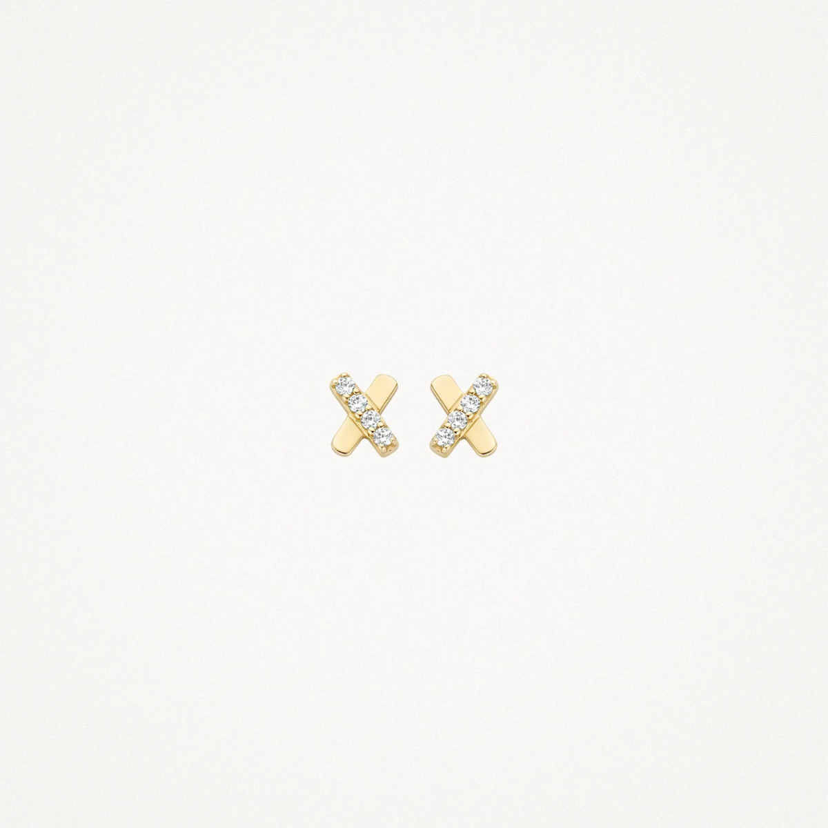 Blush 7301YZI 14-karaat gouden X oorknopjes met zirkonia - 3.8 mm breed