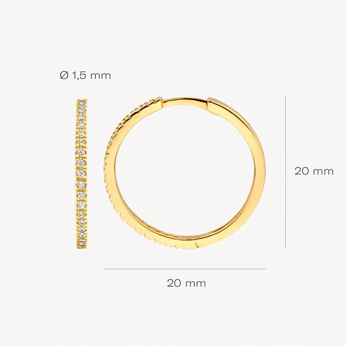 Blush 7306YZI 14-karaat gouden oorringen zirkonia briljant geslepen 1.5 mm breed - Diameter 20 mm
