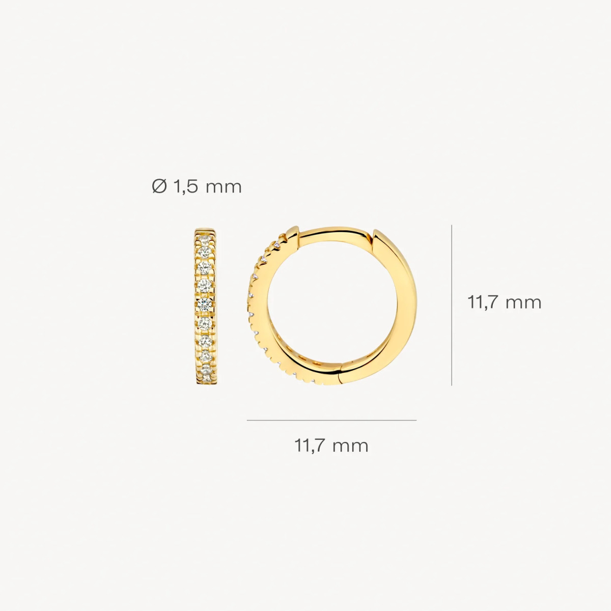 Blush 7307YZI 14-karaat gouden oorringen met zirkonia rij 1.5 mm breed - Diameter 11.5 mm