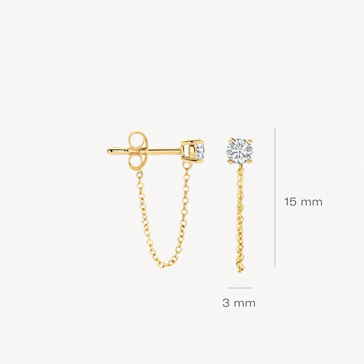 Blush 7345YZI 14-karaat gouden oorstekers met zirkonia en schakelketting 3 mm breed - Hoogte 15 mm
