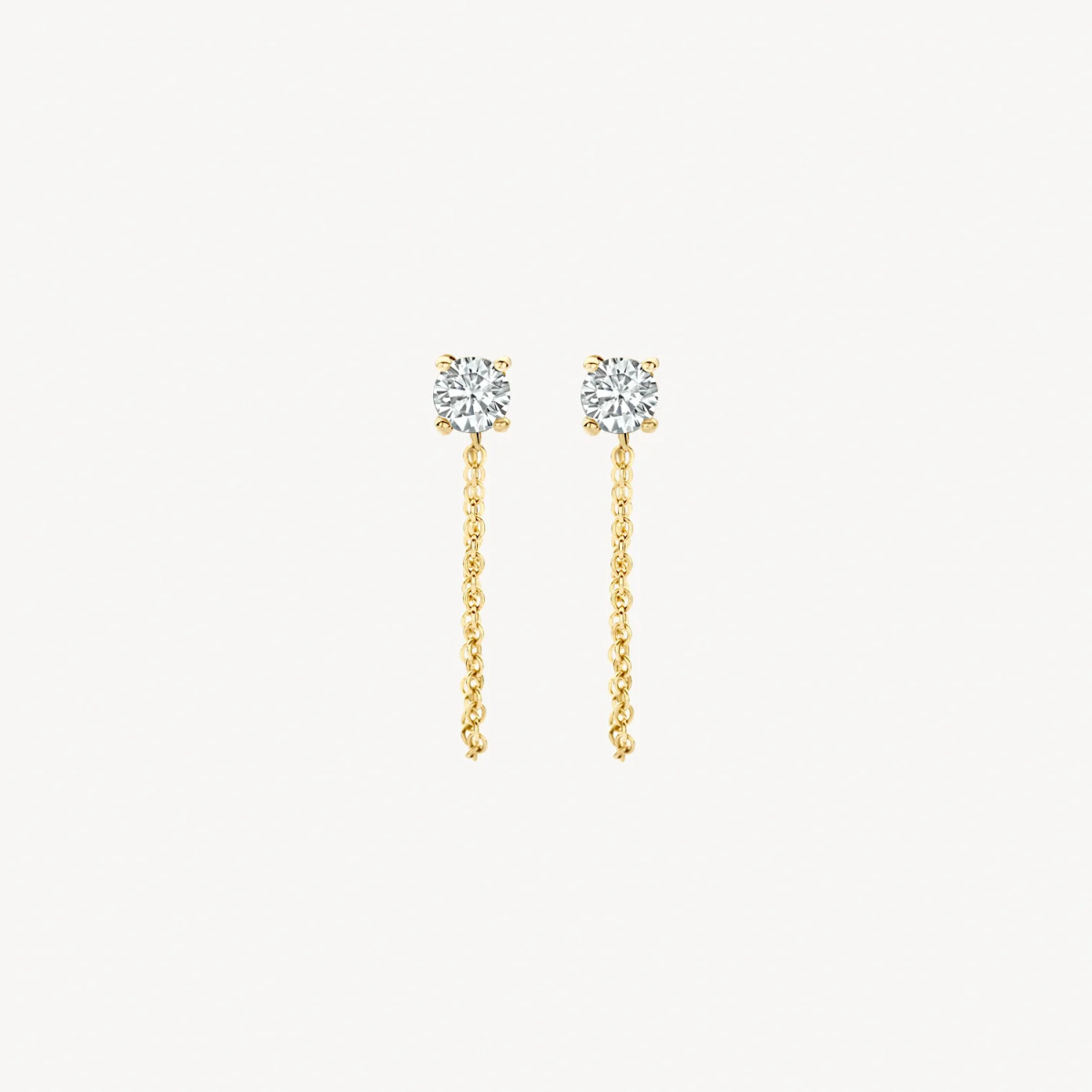 Blush 7345YZI 14-karaat gouden oorstekers met zirkonia en schakelketting 3 mm breed - Hoogte 15 mm