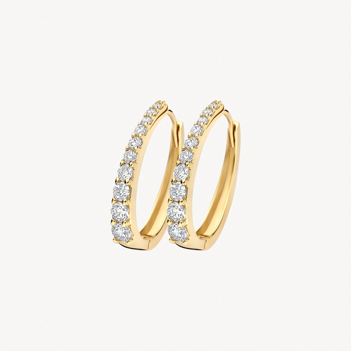 Blush 7375YZI 14-karaat gouden ovale klapoorringen met zirkonia 3 mm breed - Hoogte 20 mm