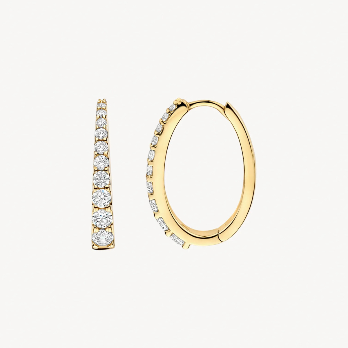 Blush 7375YZI 14-karaat gouden ovale klapoorringen met zirkonia 3 mm breed - Hoogte 20 mm