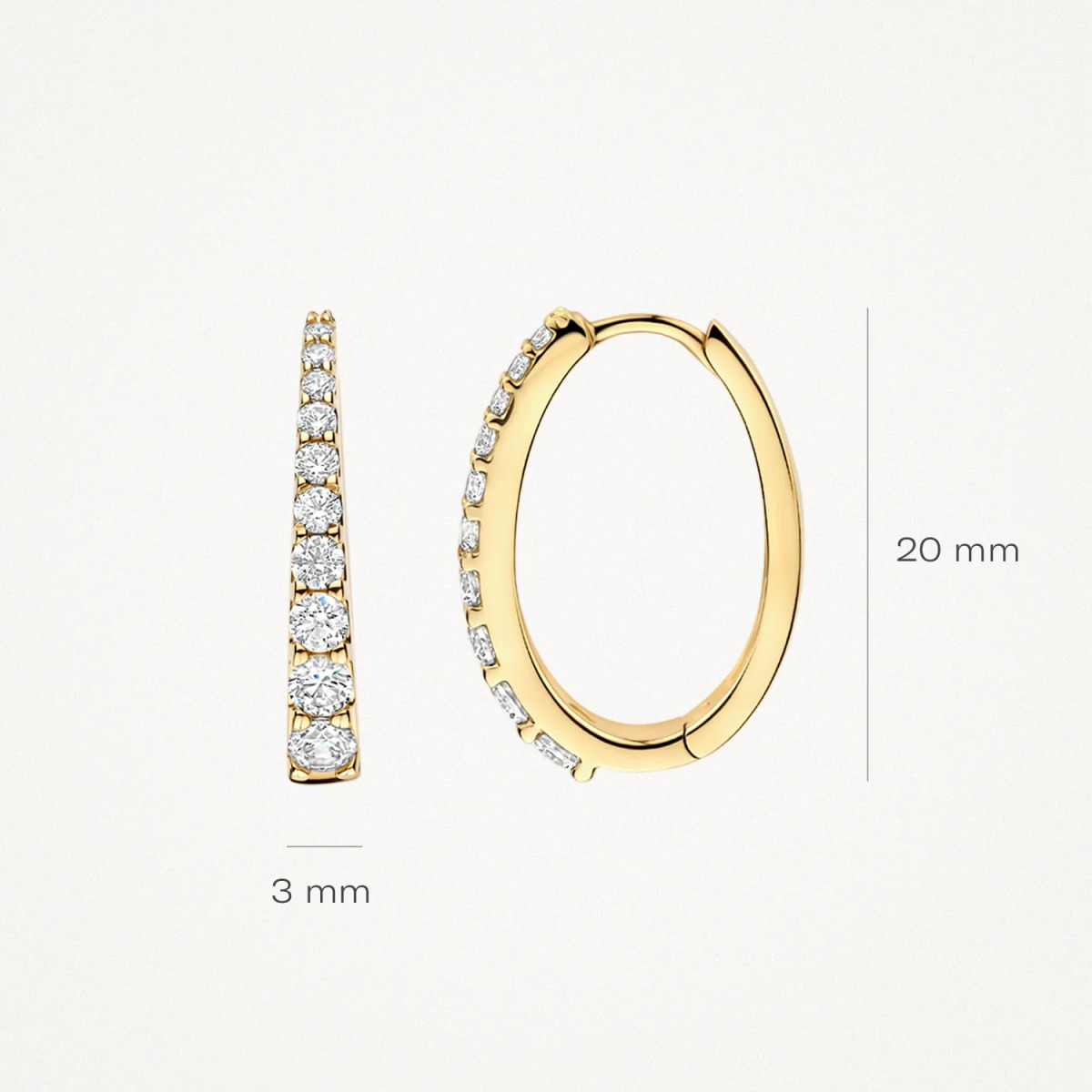 Blush 7375YZI 14-karaat gouden ovale klapoorringen met zirkonia 3 mm breed - Hoogte 20 mm