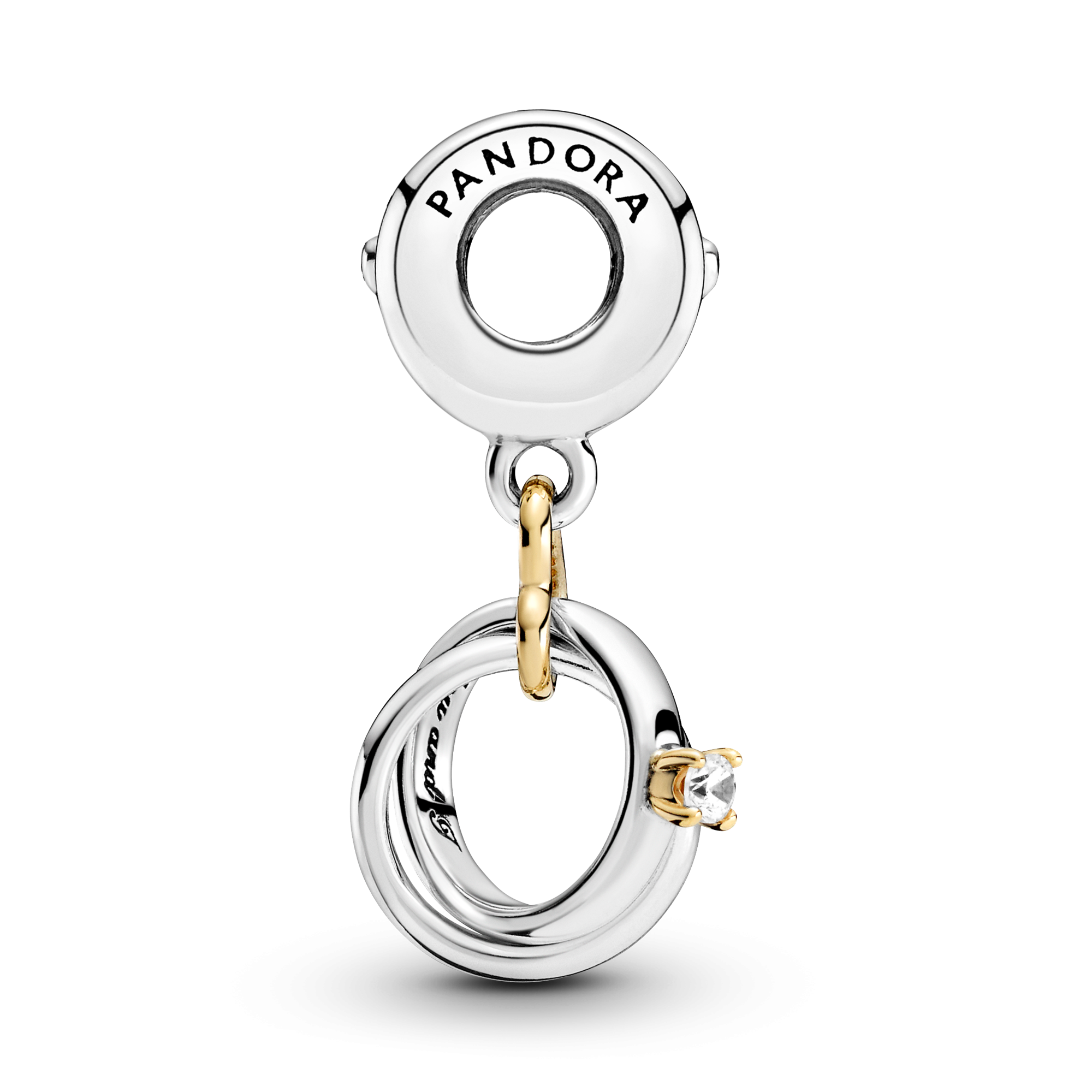 Pandora Moments 799319C01 hangende bedel met trouwringen, hartje en transparante zirkonia - Met 14 krt goud