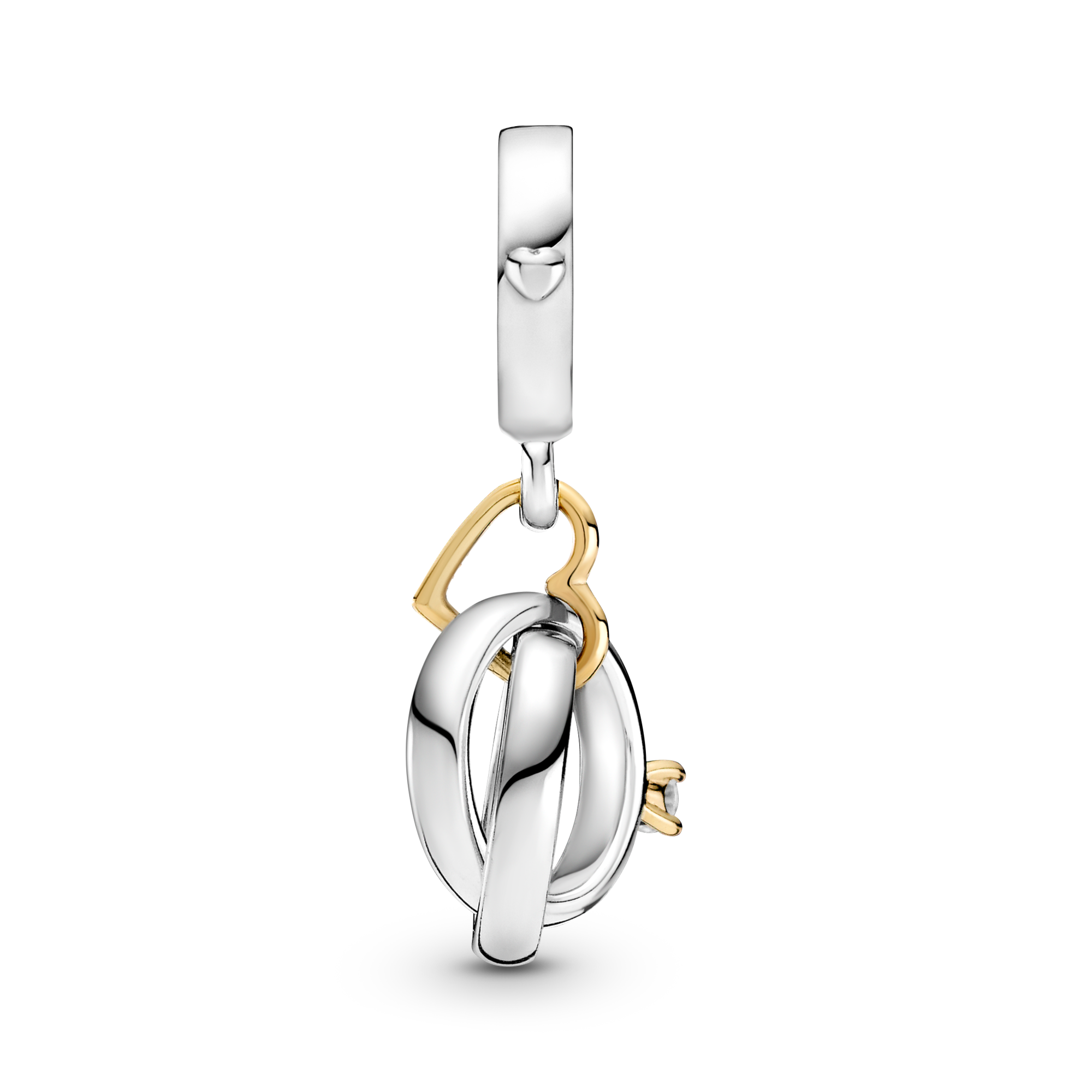 Pandora Moments 799319C01 hangende bedel met trouwringen, hartje en transparante zirkonia - Met 14 krt goud