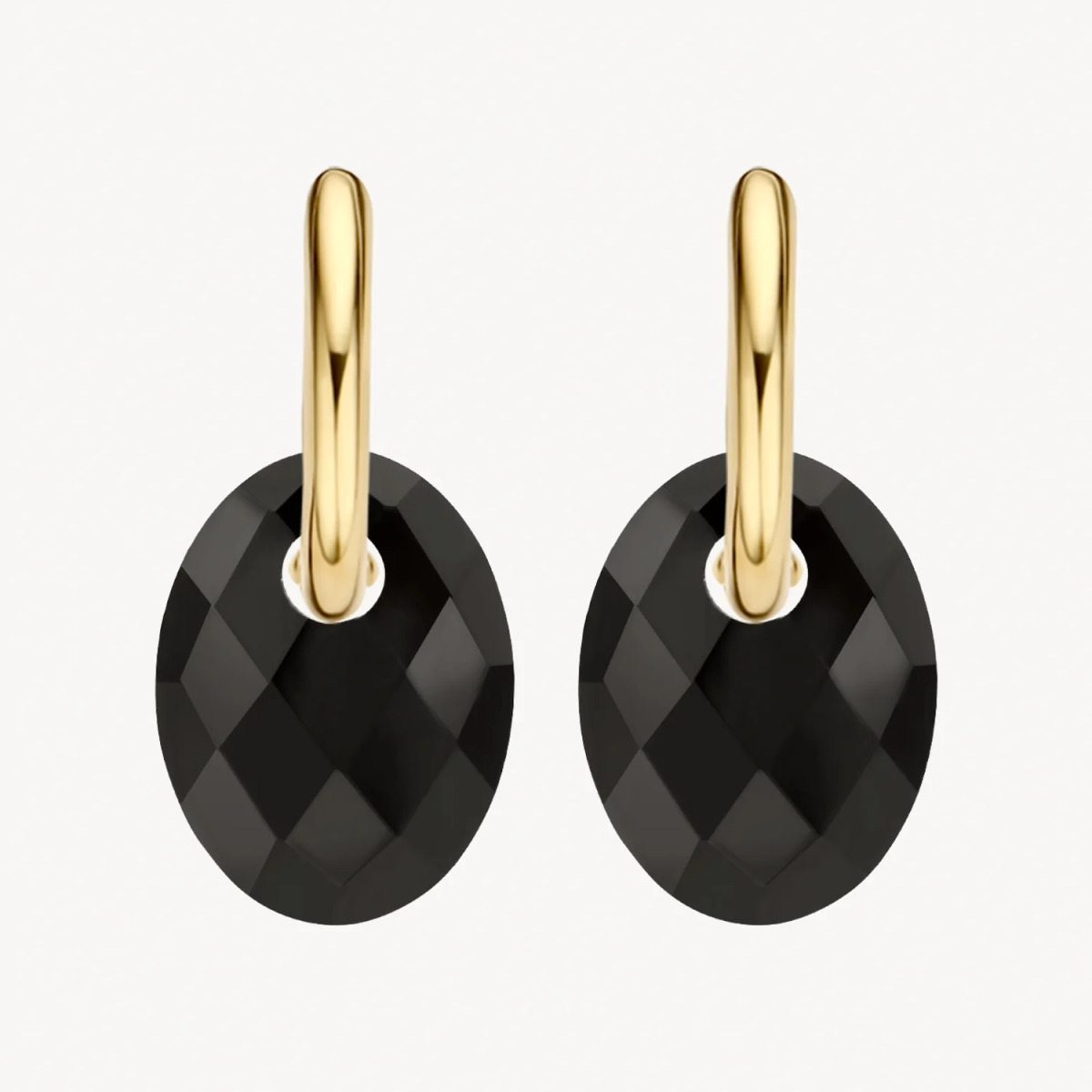 Blush 810BONO zwarte oorbedels met ovale onyx 12 mm breed - Hoogte 20 mm