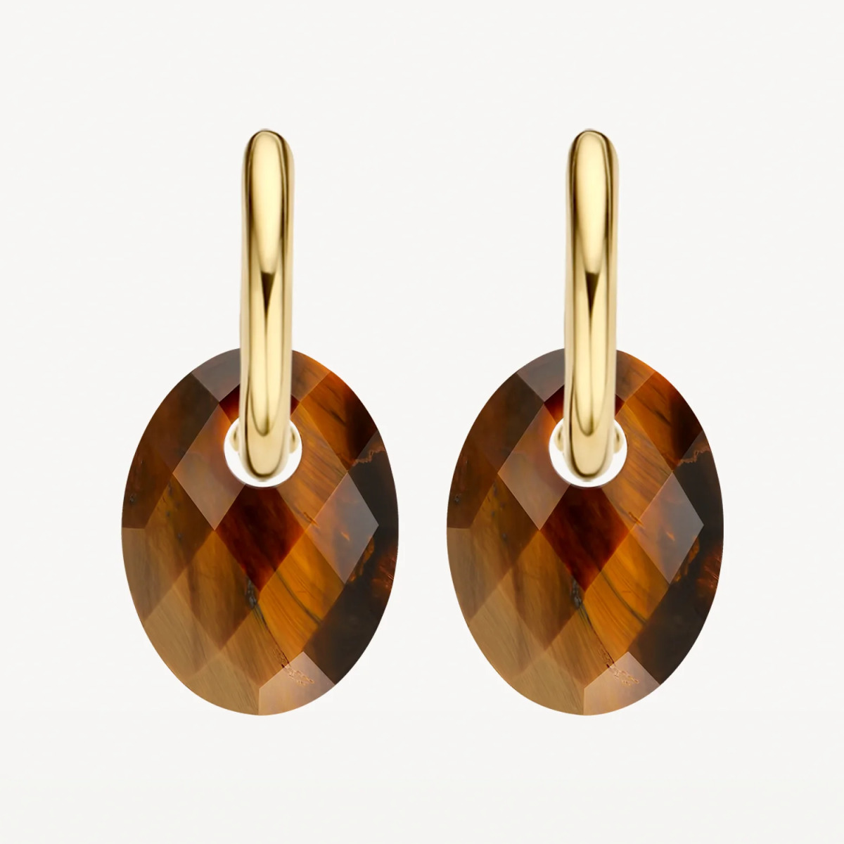 Blush 810TIGO bruine oorbedels met ovale tijgeroog steen 12 mm breed - Hoogte 20 mm