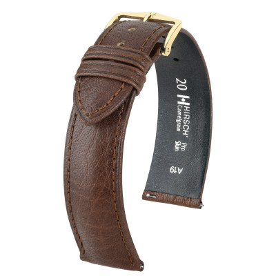 HIRSCH Camelgrain 01009015-1 bruine kalfsleren horlogeband met subtiel patroon