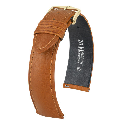 HIRSCH Camelgrain 01009110-1 kalfsleren cognac horlogeband fijn patroon