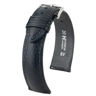 HIRSCH Camelgrain 01009250-2 zwart leren horlogeband met lichte textuur