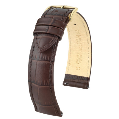 HIRSCH Duke 01028110-1 kalfsleren bruin horlogebandje krokodilpatroon
