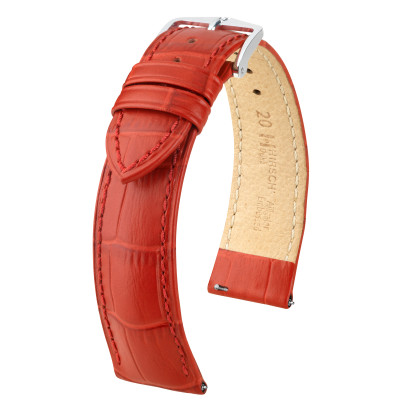 HIRSCH Duke 01028120-2 kalfsleren horlogeband krokodillenpatroon rood-oranje