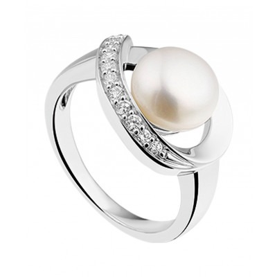 Zilveren elegante parel ring
