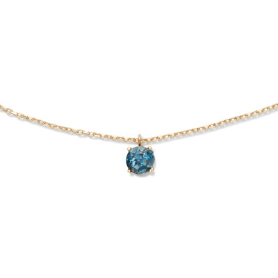 GLOW 202.0241.45 14-karaat gouden ketting met blauwe ronde topaas hanger 5 mm - Lengte 45 cm