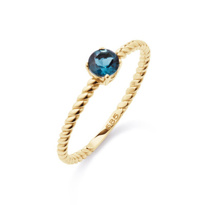 GLOW 214.0241 14k gouden ring met blauwe briljant geslepen topaas 5 mm breed