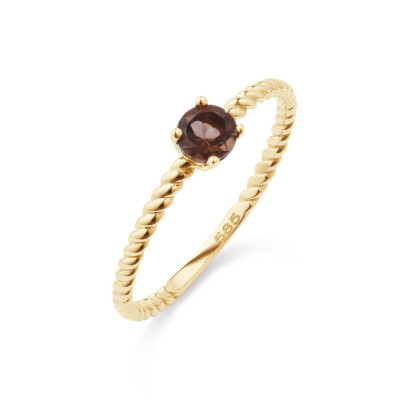 GLOW 214.0242 14k gouden solitair ring met bruine rookkwarts 5 mm breed
