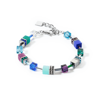 coeur-de-lion-geocube-armband-2838-30-0608-iconic-zilverkleurig-met-turquoise-en-paars