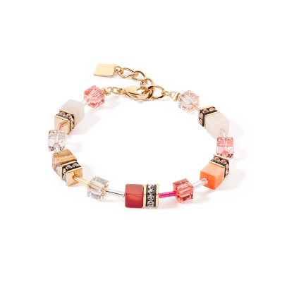 coeur-de-lion-geocube-armband-4905-30-0310-iconic-precious-goudkleurig-met-rood-en-beige