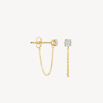 Blush 7345YZI 14-karaat gouden oorstekers met zirkonia en schakelketting 3 mm breed - Hoogte 15 mm