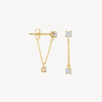 Blush 7346YZI 14-karaat gouden oorhangers met zirkonia en schakelketting 3 mm breed - Hoogte 19.5 mm