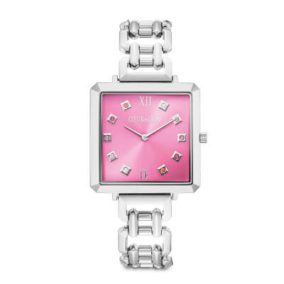 coeur-de-lion-horloge-7630-74-1704-iconic-cube-statement-met-roze-wijzerplaat-zilverkleurig