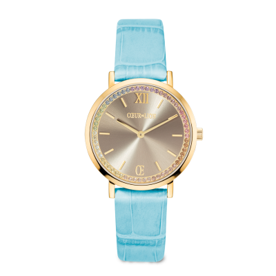 coeur-de-lion-horloge-pastel-lovers-7652-71-0710-goudkleurig-met-blauwe-band