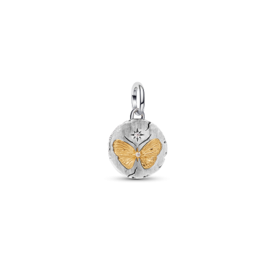 Pandora ME 764803C01 bicolor hangende bedel met goudkleurige vlinder en zirkonia