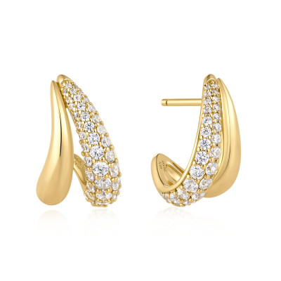Ania Haie Fluid Light AH E078-05G gold plated stekeroorringen met zirkonia's 10 mm breed - Hoogte 15 mm