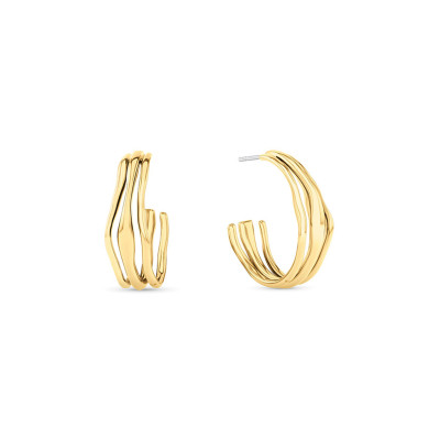 Calvin Klein CJ35000721 goudkleurige gold plated oorringen met drie rijen 6 mm breed