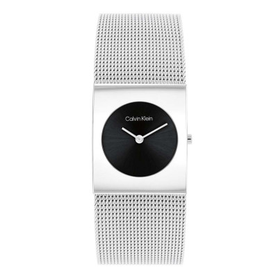 Calvin Klein CK25100061 zilverkleurig dameshorloge met zwarte rechthoekige kast - Ø 24 mm