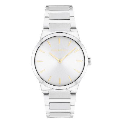 Calvin Klein CK25100076 zilverkleurig quartz dameshorloge met schakelband en goudkleurige wijzers - Ø 32 mm