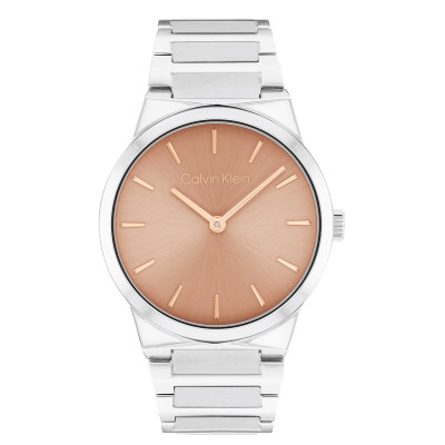 Calvin Klein CK25100085 zilverkleurig quartz dameshorloge met ronde kast en rosékleurige wijzerplaat - Ø 36 mm