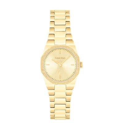 Calvin Klein CK25100142 gold plated dameshorloge met zeshoekige kast - Ø 23 mm