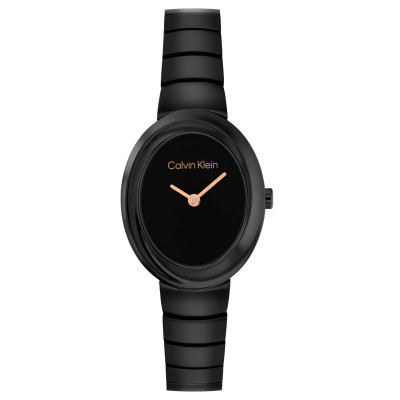 Calvin Klein CK25100150 dameshorloge met zwarte ovale stalen kast en rosékleurige wijzers - Ø 24 mm